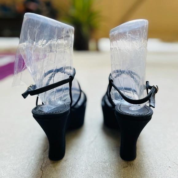 Casadei Platform Wedge Sandals 6.5 Leather Chunky Strappy Black Luxury Gen Z - Picture 7 of 12